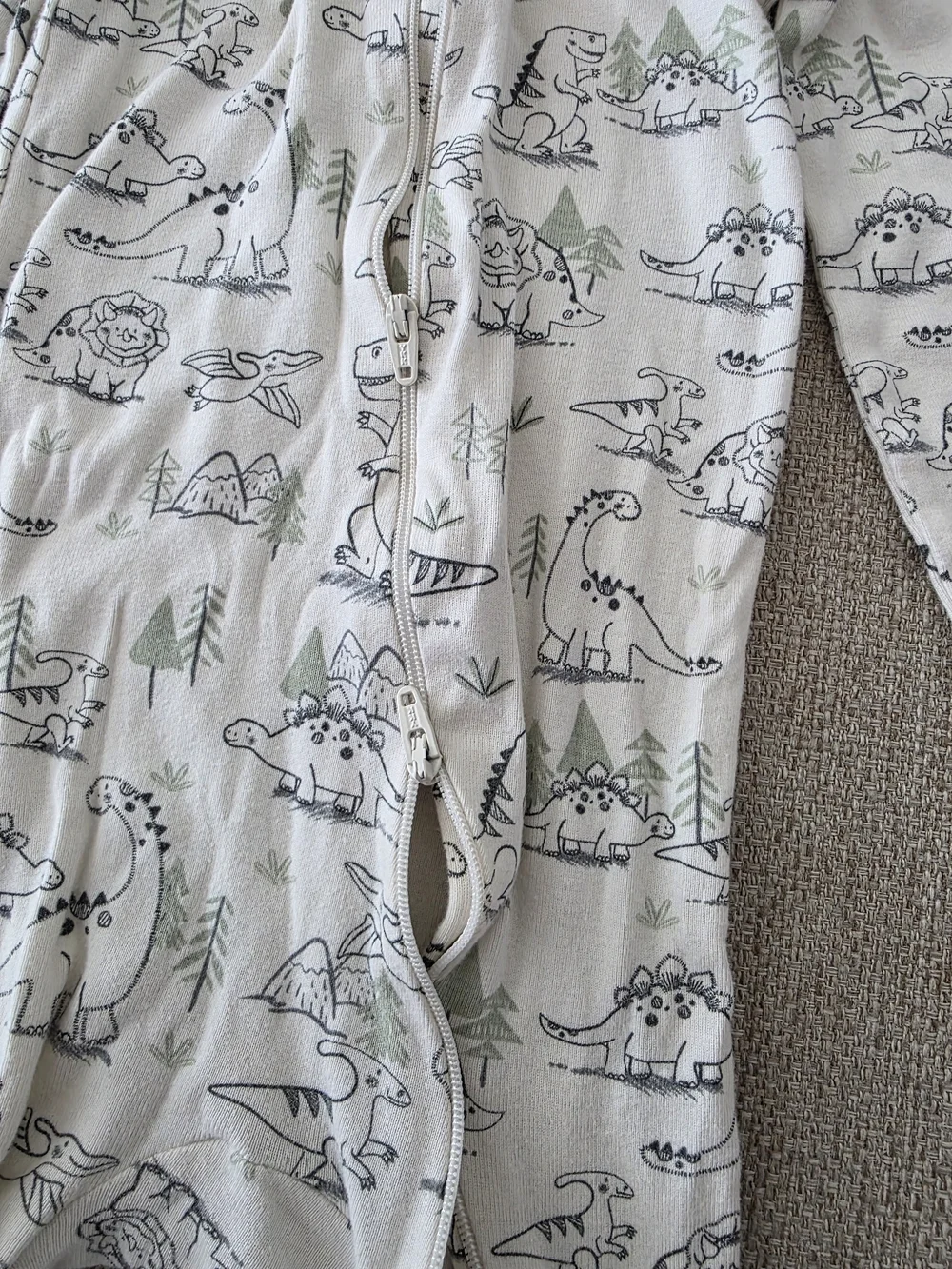 Cream Dino Print Kids One-Piece Footed Pajamas